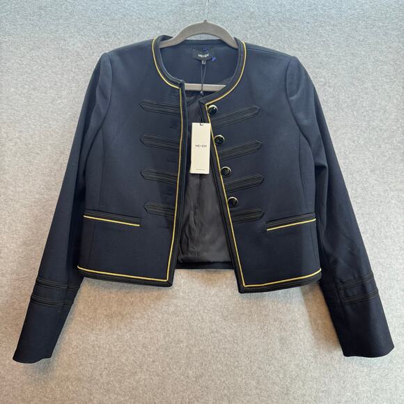 ME+EM Cavalry Twill Braided Crop Military Jacket-Black-Navy-Women-Size 2 -NWT - Picture 1 of 15